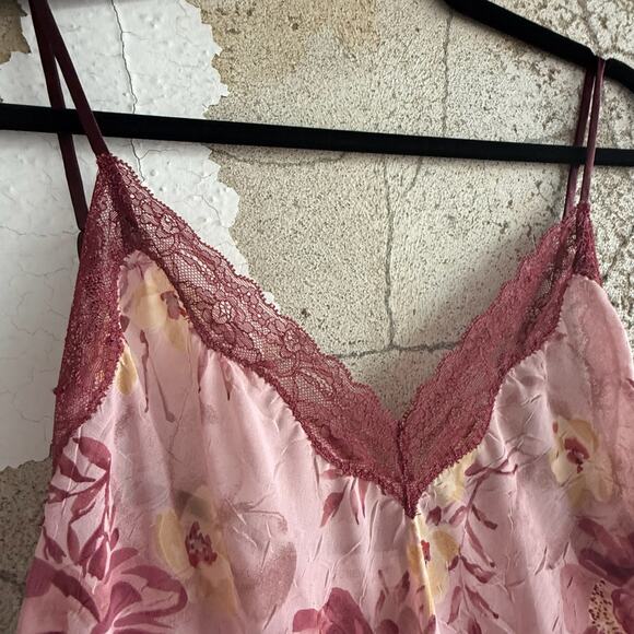 Floral Chiffon Pajama Set Romantic Coquette Loungecore Pink Burgundy Lace XL - Picture 6 of 8